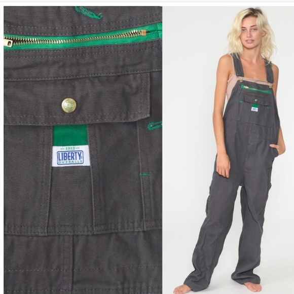 Grey Liberty Overalls Bib Overall Pants Baggy Dungarees Denim Workwear Long Jean - Picture 1 of 12